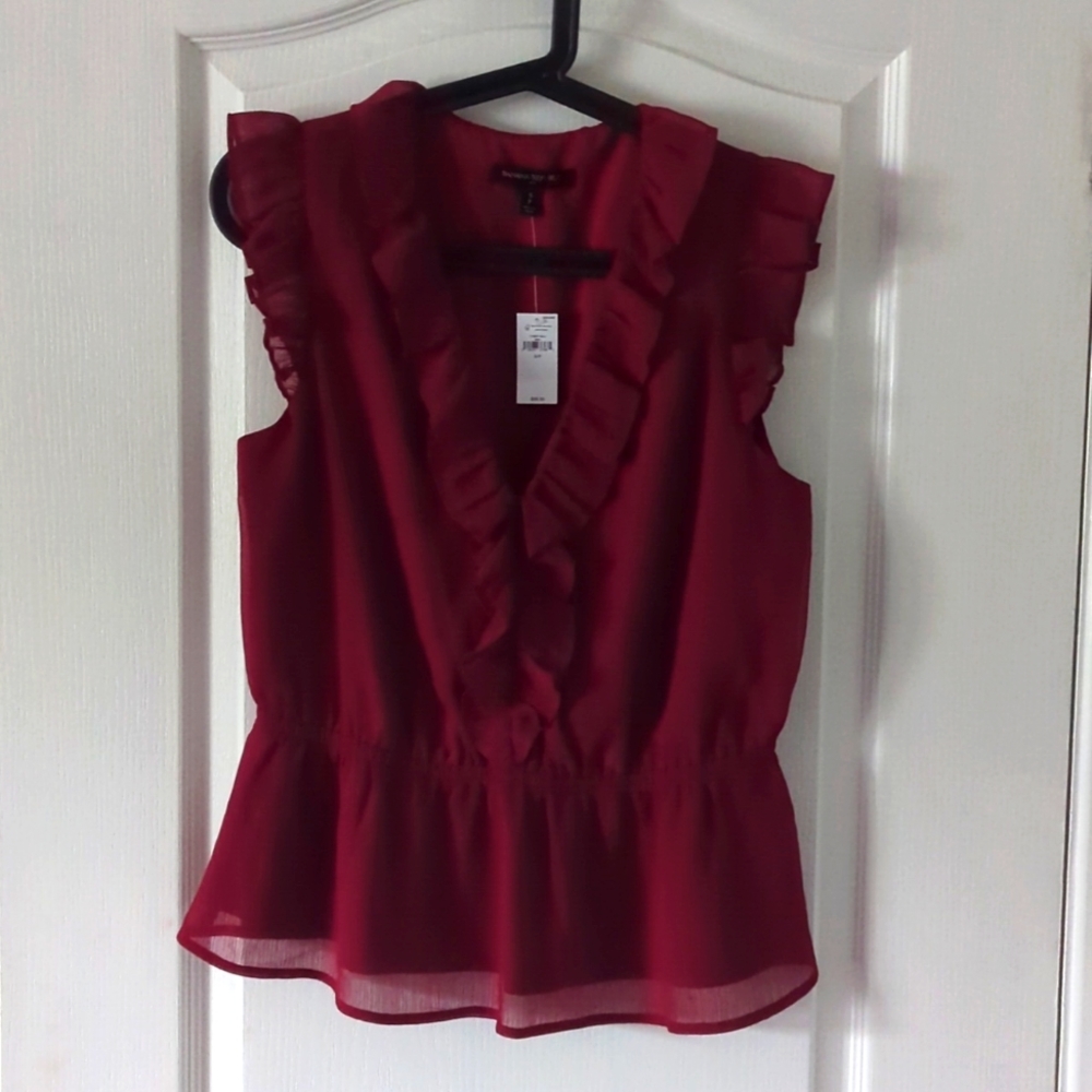 Banana Republic Deep Wine Ruffle Sleeveless Blouse